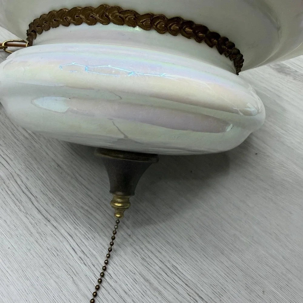 HTF Falkenstein Opalescent Glass Swag Lamp Hollywood Regency MCM Brass